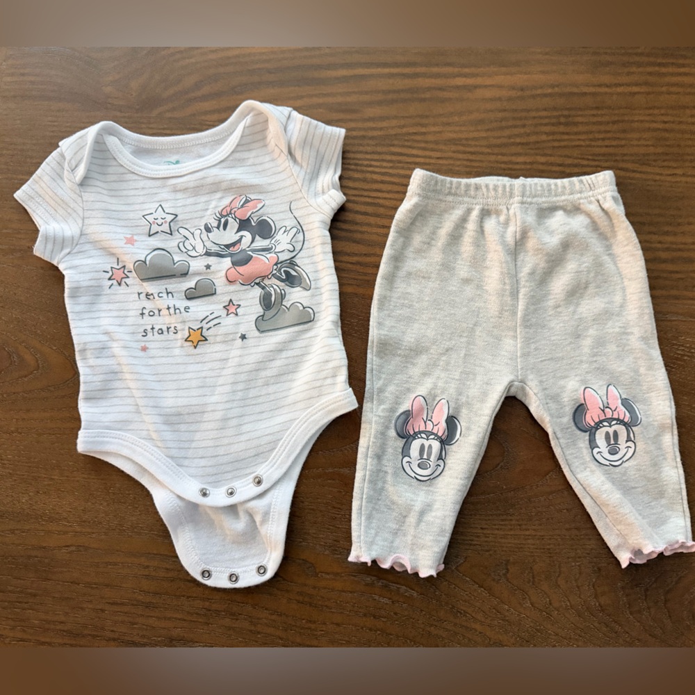 Disney Gray and Pink Minnie Mouse Bodysuit and Pants Set